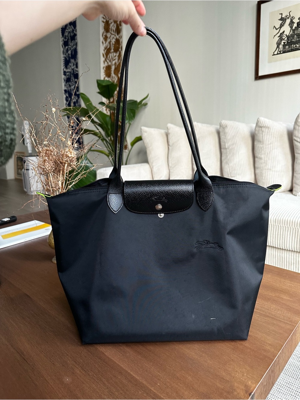 Longchamp Le Pliage Green L Tote Bag Black